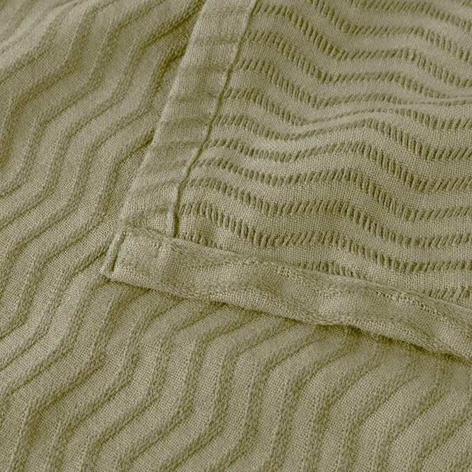Superior JENA Cotton Blanket, for Picnic, Beach, Traveling or Camping, Bedroom Decor, Essentials, Cover for Bed, Couch, Lounging, Textured Jacquard, Modern Chevron Woven Blanket, Full/Queen, Sage