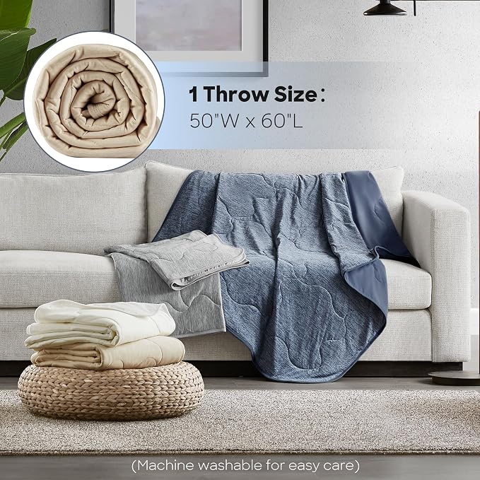 Sharper Image Cooling Touch Down Alternative Throw Blanket, 50 x 60, Tan | Jersey Knit, All Season, Ultra Soft, Microfiber, Cozy Warmth for Sofa or Bed, Quilted, Lightweight, OEKO-TEX Certified