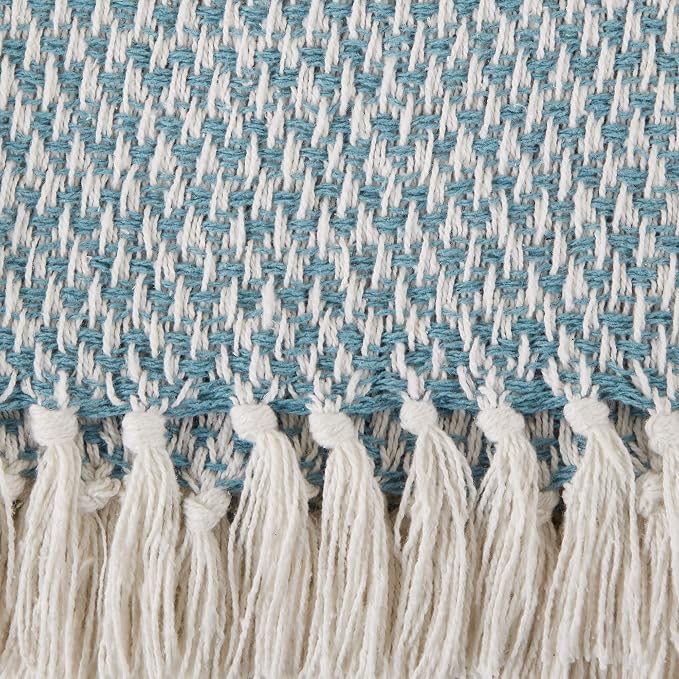 DII Woven Throw Collection 100% Cotton, Basketweave, 50x60, Storm Blue