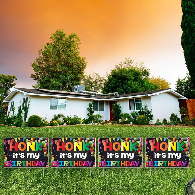 VictoryStore Colorful Birthday Bundle: Giant Balloon Letters Greeting Card & Honk It's My Birthday Yard Sign Set