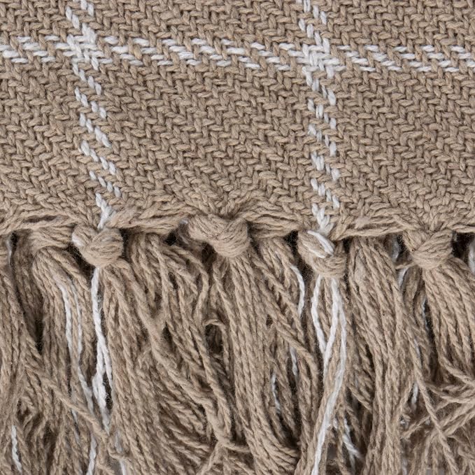 DII Transitional Checked Plaid Woven Throw, 50x60, Stone
