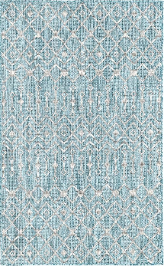 Unique Loom Outdoor Trellis Collection Area Rug - Tribal Trellis (3' 3" x 5' 3" Rectangle, Aqua/ Ivory)