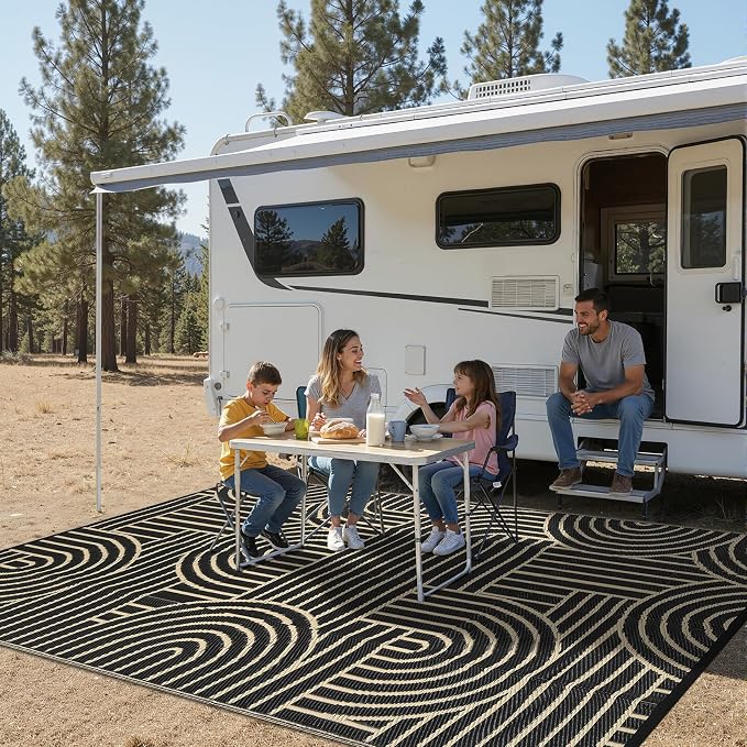 Garvee Reversible Rainbow Outdoor Rug 6x9, Waterproof Outdoor Plastic Straw Rug, RV Mat for Picnics, Patio, Camping, Balcony, Deck, Backyard, Porch, Brown