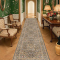 Brown Washable 3x16 Extra Long Runner Rug for Hallway Non Slip, Ultra Thin Large Kitchen Indoor Floor Rugs for Entryway Hall Way, Soft Stain Resistant Low Pile Vintage Floral Carpet