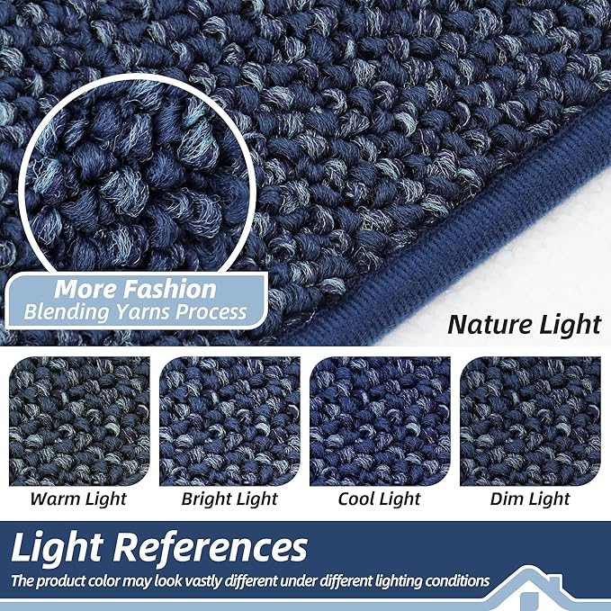 BEQHAUSE Kitchen Rugs and Mats 2PCS, Non-Slip Kitchen Mats for Floor, Absorbent and Stain Resistant Kitchen Runner, Machine Washable Rugs for Kitchen, Laundry & Sink, 24"x36"+24"x60", Blue