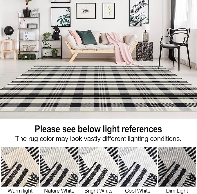 Buffalo Plaid Rug 6x9 Feet Cotton Woven Black and Off White Checkered Buffalo Check Area Rug Washable Indoor Outdoor Carpet for Living Room Bedroom Dining Room Patio Farmhouse