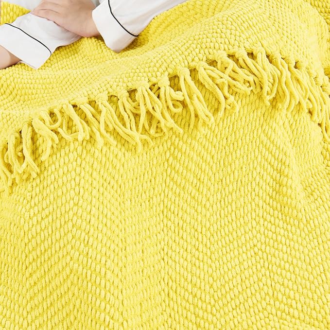 Home Soft Things Yellow Throw Blanket Knitted Tweed Throw 50'' x 60'', Sunshine Yellow, Super Soft Cozy Warm Comfortable Breathable Throw for Living Room Chair Couch Bed Sofa Bedroom Home Décor