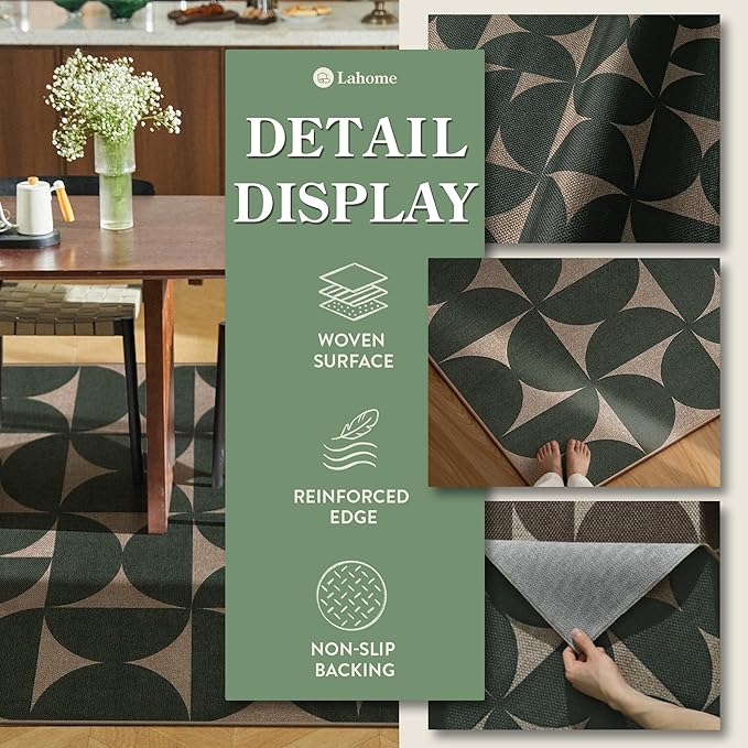 Lahome Semi Circle 5x7 Outdoor Rug, Washable Non Shedding Easy Jute Rug | Neutral Non Slip Non Shedding Lightweight Floor Carpet for Living Dining Room Sunroom Patio