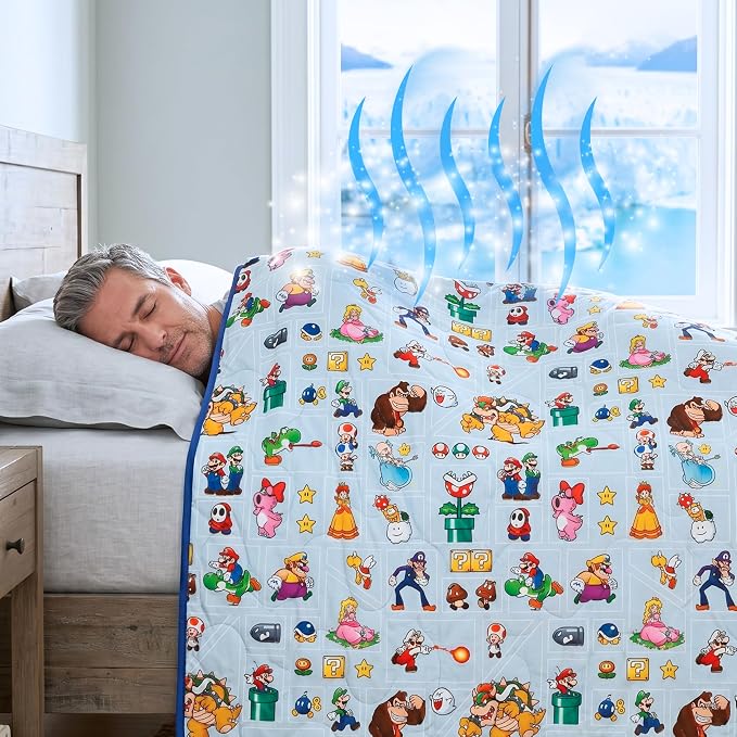 Super Mario Gaming Cooling Throw Blanket, 50 x 70 Inch Versatile Lightweight All-Season Throw, Soft Breathable Cooling Fabric for Couch, Bed & Sofa (Officially Licensed Product) by Franco Calm