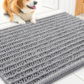 Smiry Dog Door Mat for Muddy Paws 34x21, Absorbent Dirt Trapper, Non-Slip Washable Chenille Entryway Rug for Inside Floor, Grey, Layered Pattern
