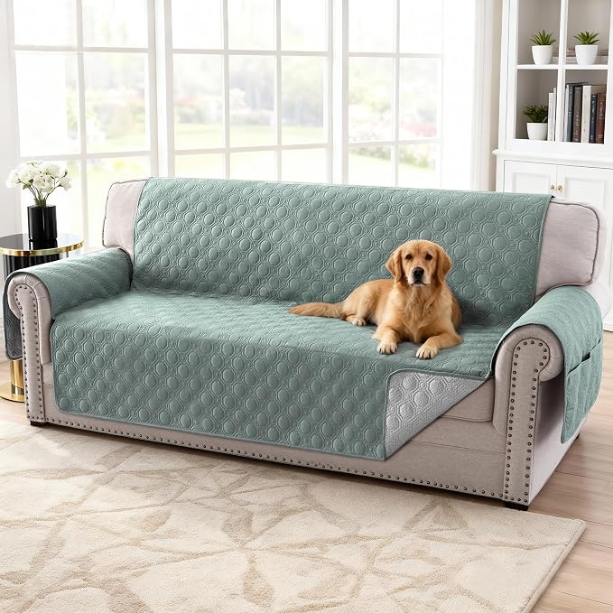 H.VERSAILTEX 100% Waterproof Couch Cover Triple Non-Slip Sofa Covers with Storage Pocket Thick Durable Pet Couch Covers for Sofa Washable(XL Sofa, Lily Pad)