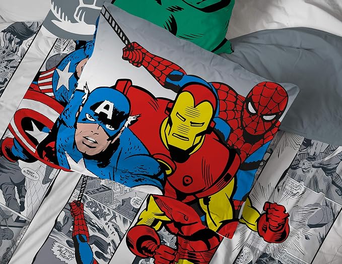 Marvel Comics Avengers Full Size Comforter Set 7 Piece Kids Bedding, Multi | Spiderman Hulk Captain America, Comforter Sheets Shams Pillowcases, Soft Microfiber, Machine Washable, Boys Gift