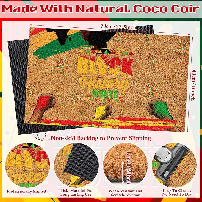 Ceenna Juneteenth Coir Doormat African American Non Slip Welcome Door Mat 16" x 27.5", Juneteenth Holiday Black Pride Rug Decorative Front Door Mat for Porch Indoor Outdoor Decor Gifts