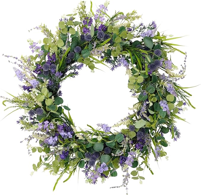 Puleo International 30" Artificial Eucalyptus Floral Spring Door Wreath, Multicolor (2605-W30)