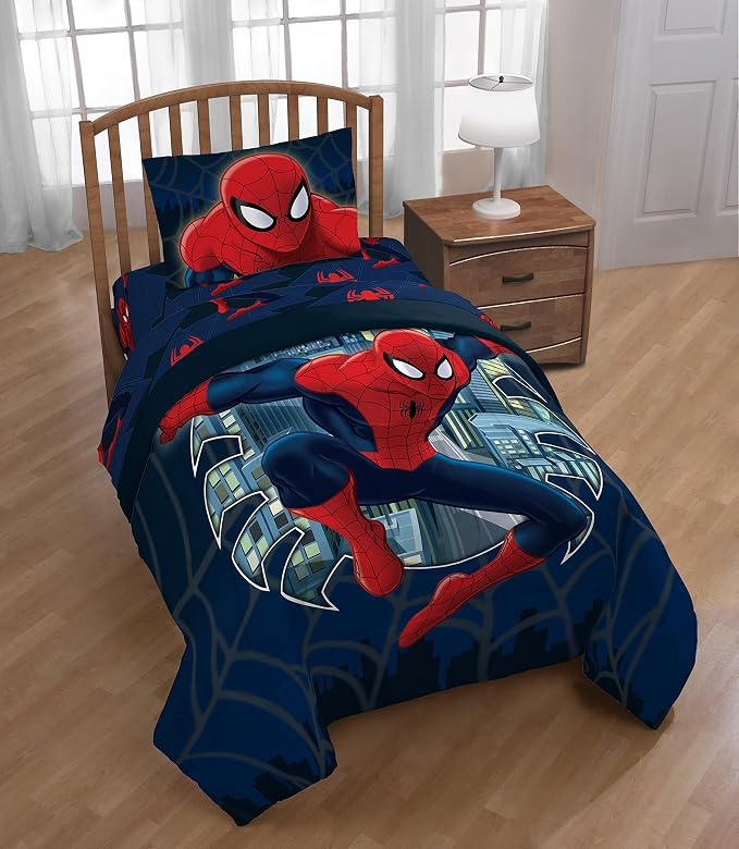 Jay Franco Kids Comforter - Super Soft Reversible Bedding Polyester Microfiber Fill, Blue - Spiderman, Twin/Full