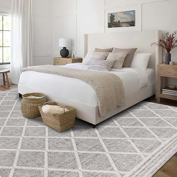 ReaLife Rugs Machine Washable Area Rug - Living Room Bedroom Bathroom Kitchen Entryway Office - Padded Low Pile Stain Resistant Premium - Boho Modern Farmhouse - Tessa - Beige Ivory 4' x 6'