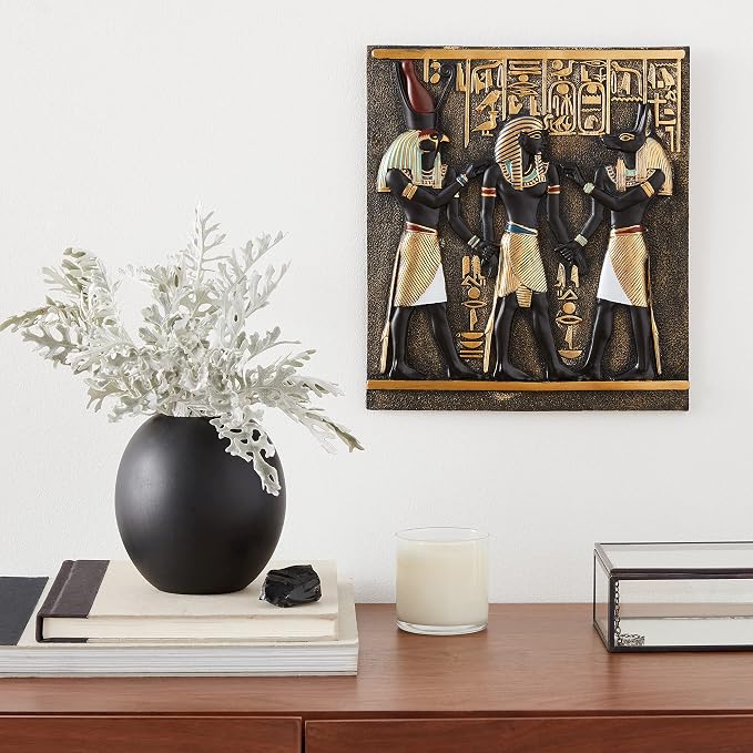 Design Toscano Rameses I Between Horus and Anubis Wall Frieze in Faux Ebony and Gold, 11 Inch