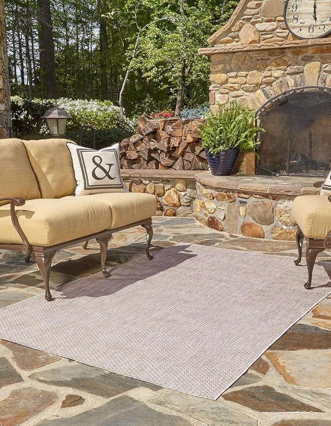 Unique Loom Outdoor Solid Collection Area Rug (10' x 13' 1" Rectangle Beige/Ivory)