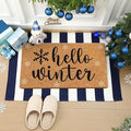 Moucuny 2 Pcs Hello Winter Door Mat Outdoor Snowflake Nature Coir Welcome Outdoor Rug Dark Blue White Stripe Front Door Rugs Non Slip Floor Mats for Winter Entrance Front Porch Decor