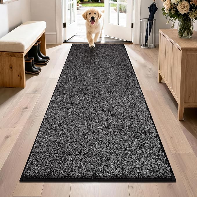 PURRUGS Dirt Trapping Door Mat 31.5" x 70", Non-Slip Machine Washable Entryway Rug, Dog Doormat, Indoor Front Door Mat, Super Absorbent Entry Rug for Muddy Shoes & Paws, Charcoal