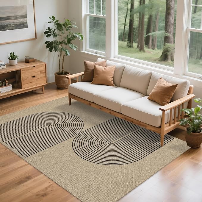 Easy Jute Rug for Pet Homes: 5x7 Outdoor Rug - Black Stripes | Washable Design Cuts Your Cleaning Time by 75% and Maintain Shape and Texture after 50 Washes