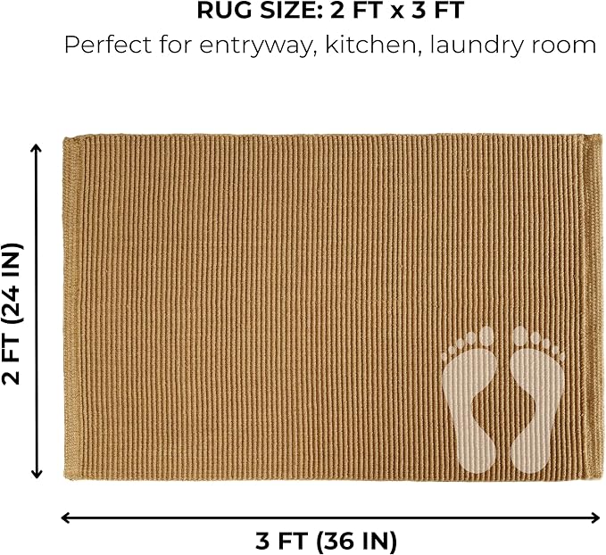 THE BEER VALLEY Woven Entryway Rug 2x3 Feet - Tan | Non Slip Kitchen Indoor Throw Door Mat for Bedroom, Washable Outdoor Low Pile Patio Orange Rugs