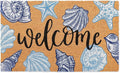 JarThenaAMCS Seashell Beach Doormat Natural Coir Welcome Floor Mat Blue White Coastal Starfish Conch Non-Slip Entrance Door Rug for Summer Indoor Outdoor Home Bathroom Decor