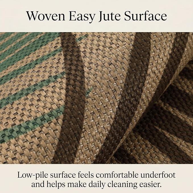 Tribesigns 5x7 Blue Green Coastal Easy Jute Patio Area Rug for Living Room | Washable, Non-Slip Coastal Leaf Design for Bedroom, Dining Room, Office and Indoor Outdoor Spaces, Includes 4 Rug Grippers