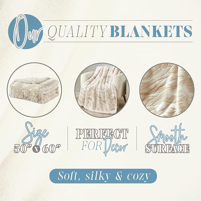 Elegant Comfort Luxury Ultra-Plush Velvet Touch Sherpa Fleece Throw Blanket - Alaska Beige