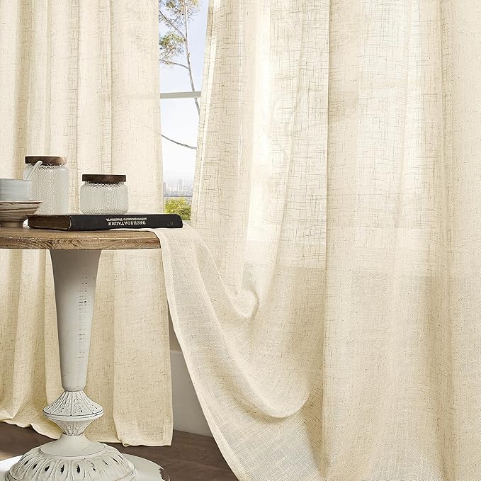 LAMIT Beige Linen Curtains 84 Inch Length 2 Panels - Image 9