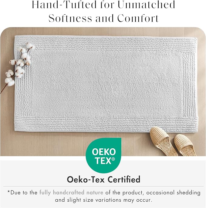 Madison Park Splendor Reversible 100% Cotton Bath Runner, 24 x 60, Grey | Tufted Bathroom Rug, 3000 GSM, Hotel Quality, Luxurious Plush, Medium Pile, Absorbent, Quick Dry, OEKO-TEX, Shower Room Décor