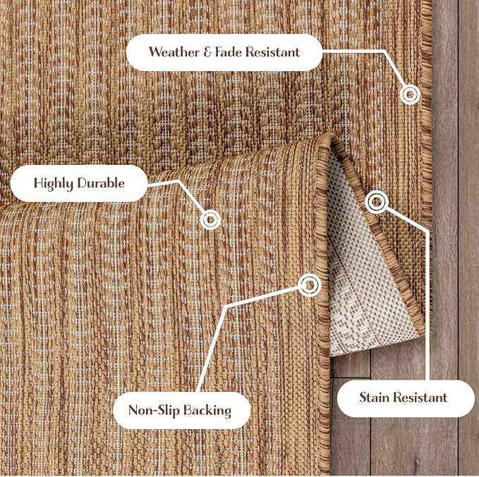 Adiva Rugs Outdoor Indoor Area Rug, Weather Resistant, Easy to Clean, Stain Resistant Floor Mat for Dining Room, Backyard, Deck, Patio (Wooden, 5' x 7')
