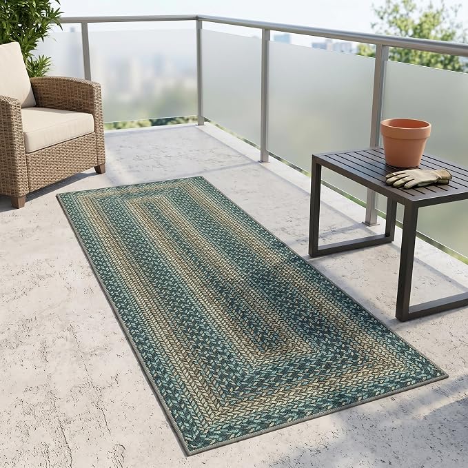 Garvee Runner Rug 2x6 Easy Jute Hallway Runner Rug Washable Non Slip Indoor Outdoor Rugs for Patio Entryway Ultra-Thin Non-Shedding Floor Mat for Laundry Bathroom Bedroom Backyard Porch Green/Camel
