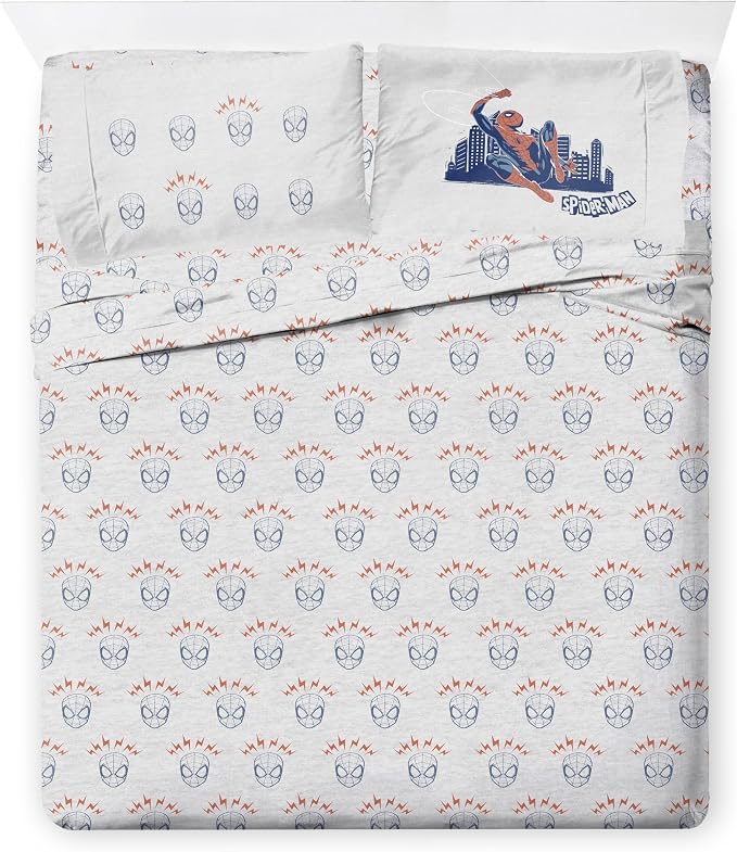 Marvel Spiderman Full Comforter Set 7 Piece Bedding for Boys, Blue | Bed in a Bag, Comforter Sheets Shams Pillowcases, Official Product, Soft Microfiber, Machine Washable, Boys Gift