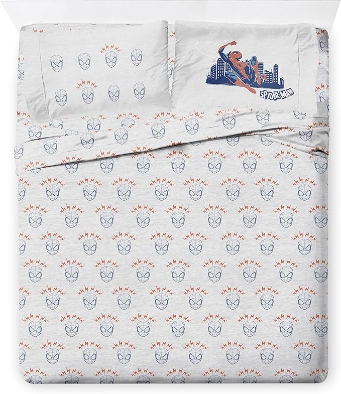 Marvel Spiderman Queen Comforter Set 7 Piece Bedding for Boys, Blue | Bed in a Bag, Comforter Sheets Shams Pillowcases, Official Product, Soft Microfiber, Machine Washable, Boys Gift