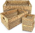 Wicker Storage Basket for Shelves, Set of 4 | Natural Seagrass and Hyacinth, Nesting, Woven Storage Baskets for Organizing Living Room, Shelves, Pantry, Rectangle, Rattan