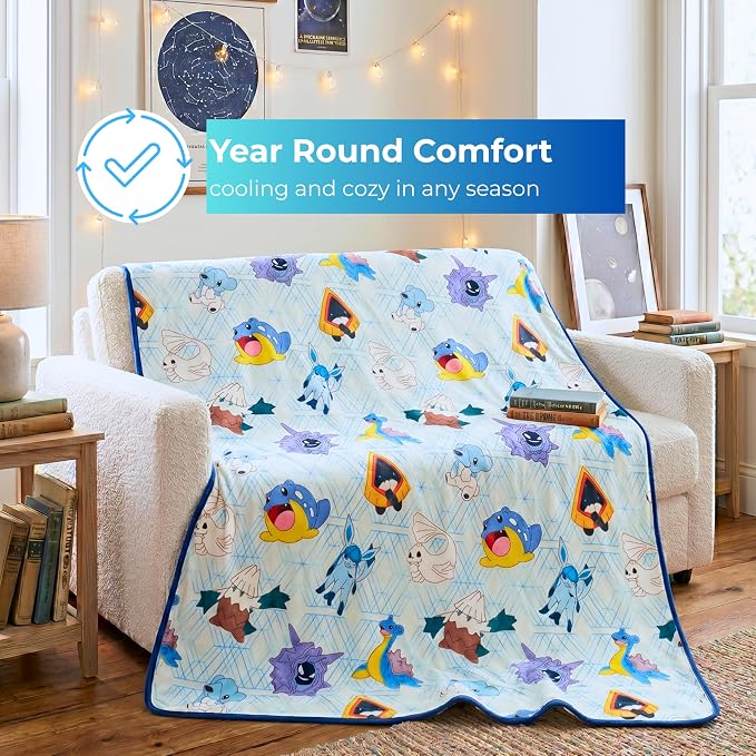 Pokemon Anime Gaming Cooling Throw Blanket for Hot Sleepers, 50 x 70 Inch Lightweight All-Season Throw, Soft Breathable Cooling Fabric for Couch, Bed, (Officially Licensed Product) by Franco Calm