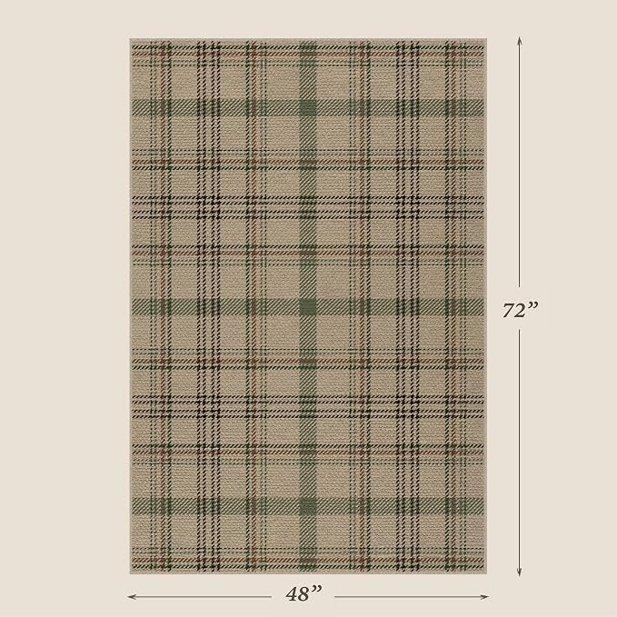 JTJ Easy Jute 4x6 Entryway Rug, Washable Indoor Outdoor Farmhouse Plaid Rug, Non Slip Area Rug for Front Door, Living Room, Patio and Bedroom