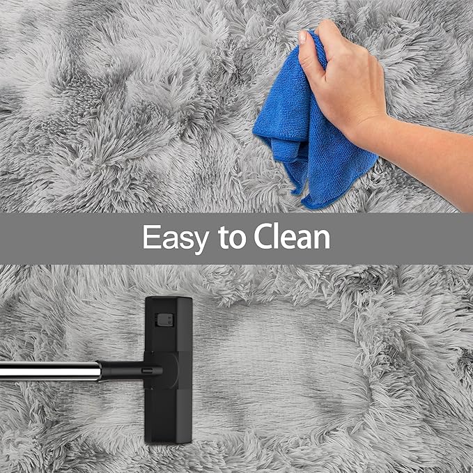 Super Soft Fluffy Living Room Area Rug 2x6 ft Tie-Dyed Light Grey Shaggy Furry Carpet Washable Non-Slip Floor Rugs Bedroom Bedside Nursery Rug Fuzzy Boys Girls Dorm Home Decor Aesthetic