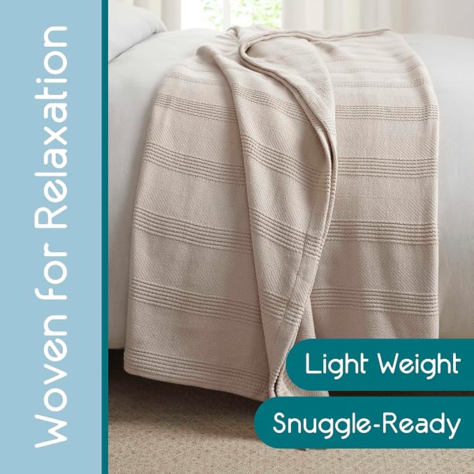 Vellux 100% Cotton Blanket, King, 108x90, Mink | Soft, Breathable Knit, Lightweight, All Season, Machine Washable, Oeko-Tex Certified, Hotel Quality