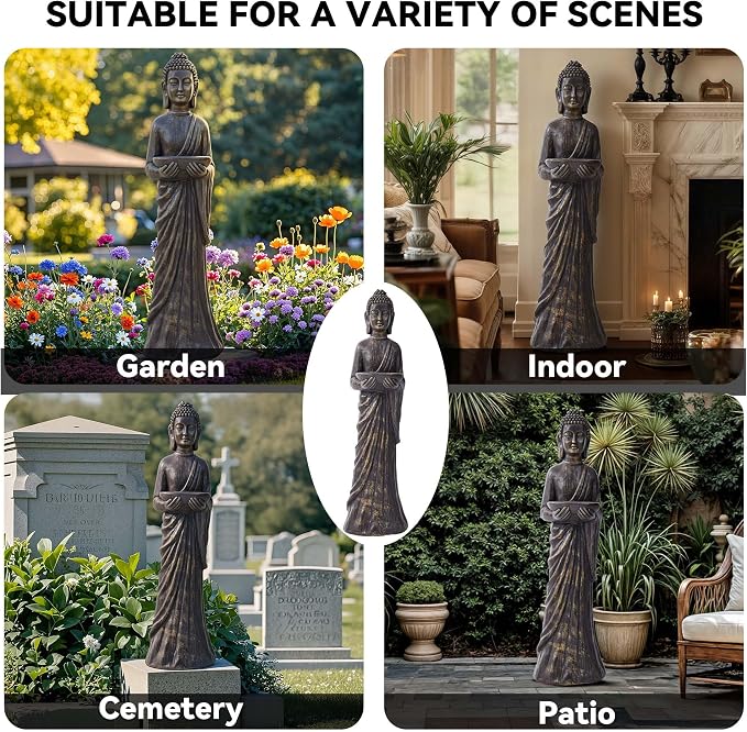 42" Buddha Outdoor Statue, Zen Meditative Figures, Gold-Black Finish | Extra-Large, Durable Weatherproof MGO Sculpture ,for Garden, Patio, Yard, Porch or Indoor, Home Decor Gift