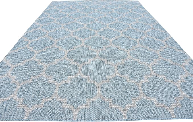 Unique Loom Outdoor Trellis Collection Area Rug (8' x 11' 4" Rectangle, Aquamarine/ Gray)