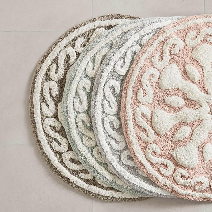 Madison Park Casablanca Tufted Cotton Bath Rug Non-Slip, Round 25", Pink | Luxurious Plush Bath Mat, Quick Dry, Soft, Machine Washable, Floral Pattern, Absorbent, Plush, OEKO-TEX, for Bathroom