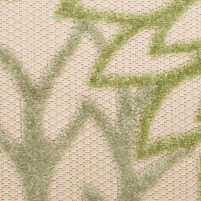 Nourison Home Aloha Indoor/Outdoor Ivory Green 5'3" x Round Area Rug, Easy Cleaning, Non-Shedding, Bed Room, Living Room, Dining Room, Backyard, Patio, Deck (5 Round)