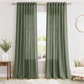 Nanspring Olive Green Linen Curtains for Living Room 2 Panels Set 95 Inch Length Back Tab Light Filtering Semi Sheer Curtain Drapes for Bedroom 52x95