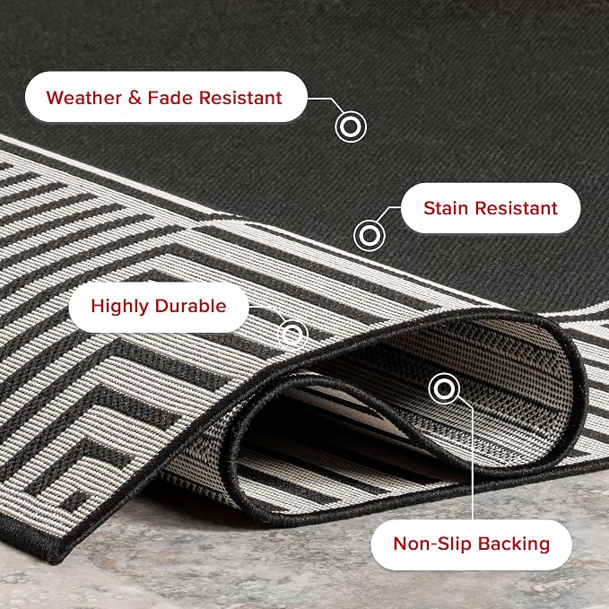 Nuloom Asha Black/Ivory, 4' x 6', Casual, Striped Border, Soft and Cozy, High Traffic, Stain Resistant, Easy Clean, Durable Area Rug for Indoor/Outdoor Patio, Deck, Porch, Garden, Courtyard