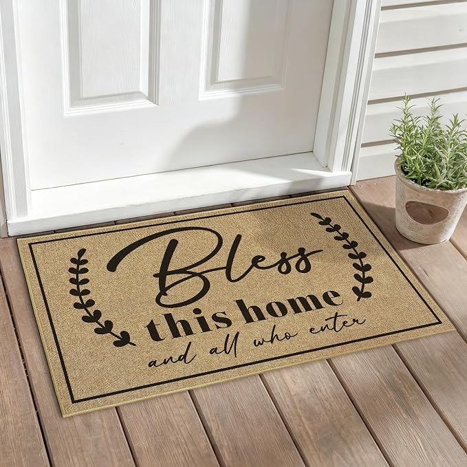 Door Mat Welcome Mats for Front Door Christian Doormat for Indside Outside Entrance God Bless This Home Matt for Family Housewarming Gifts Non-Slip Floor Rugs for Porch Hallway Home Decor 16.9"x29.9"