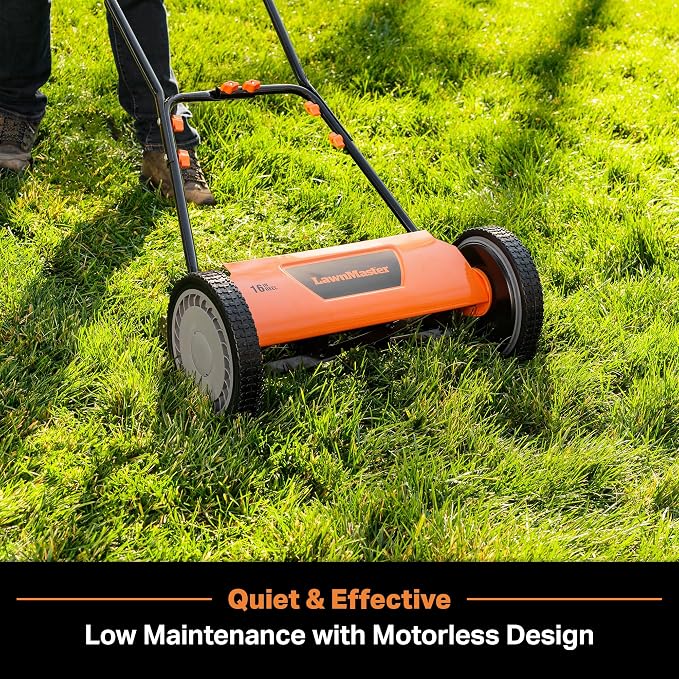 LawnMaster 16" 5-Blade Push Reel Mower & Worx 20V 10"-12" Cordless String Trimmer & Edger Bundle (Battery & Charger Included)