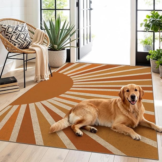 Washable Sun Easy Jute Rug, 3x5 Modern Boho Retro Outdoor Indoor Patio Small Area Rug, Woven Lightweight Ultra Thin Non Slip Carpet Door Mat for Bedroom Entryway Front Door Porch Farmhouse Backyard