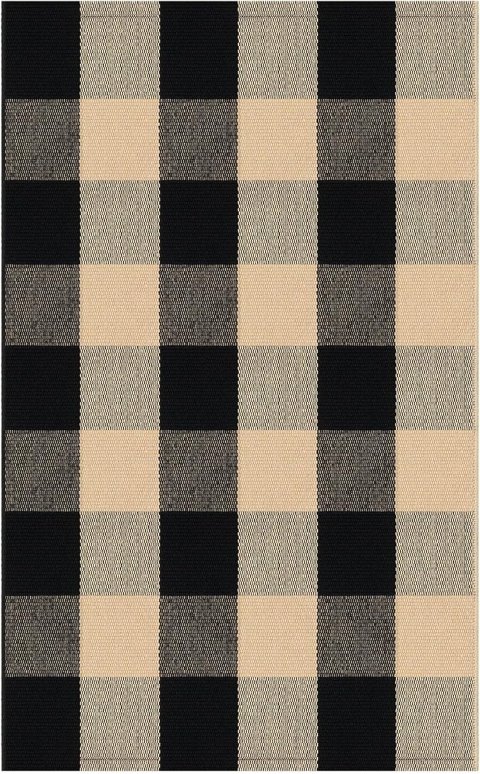 IOHOUZE Buffalo Plaid Checkered Rug 2x3 Ft Front Door Mats, Washable Area Rugs for Front Porch Welcome Mats Indoor Outdoor, Entryway Door Rug for Entryway, Home Entrance, Tan Black